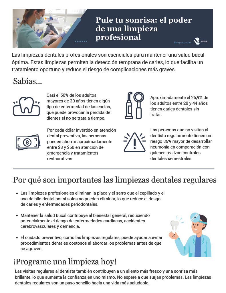 Volante imprimible de limpieza dental en español—descargar PDF